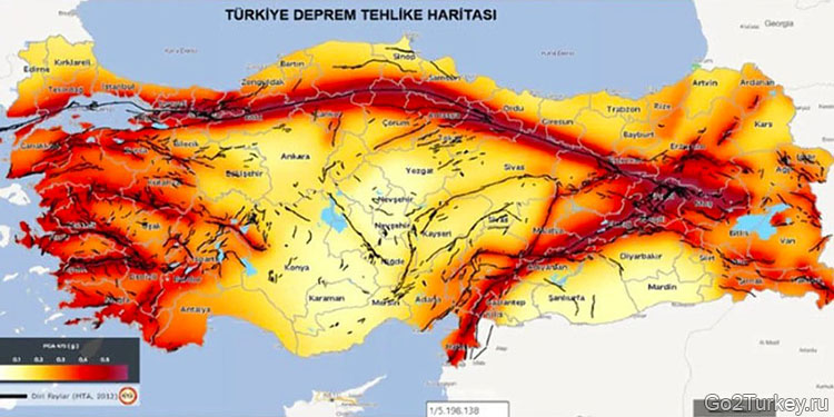 Карта тектонических разломов Турции